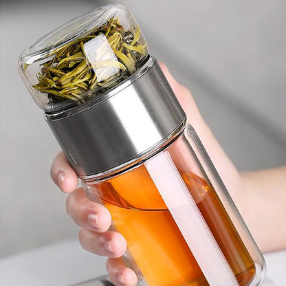 TeaVerve Infusion Elixir - Double Layer Borosilicate Glass Tea Bottle (390 mL)