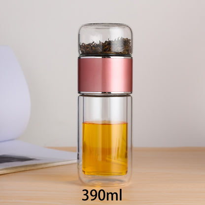 TeaVerve Infusion Elixir - Double Layer Borosilicate Glass Tea Bottle (390 mL)
