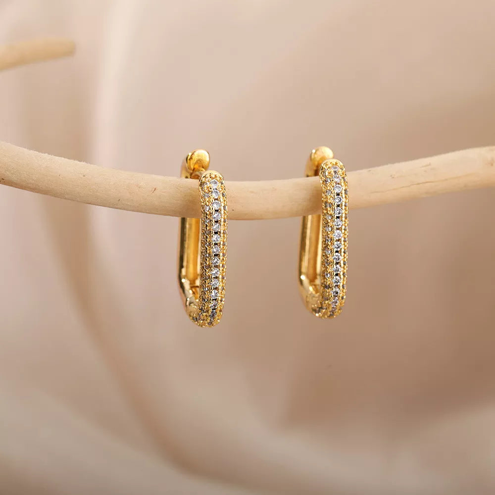 Hoop Earrings with Zirconia - Square Circle Design