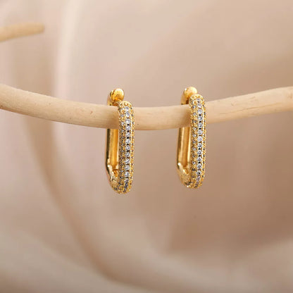 Hoop Earrings with Zirconia - Square Circle Design