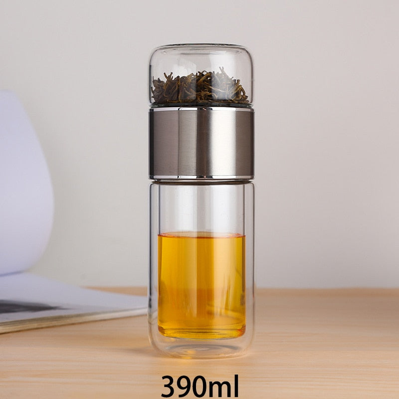 TeaVerve Infusion Elixir - Double Layer Borosilicate Glass Tea Bottle (390 mL)