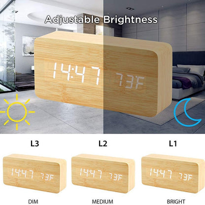 NatureBlend Digital - Wooden Clock with Digital Alarm Clock and Temperature