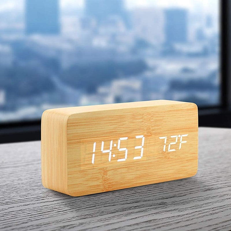 NatureBlend Digital - Wooden Clock with Digital Alarm Clock and Temperature