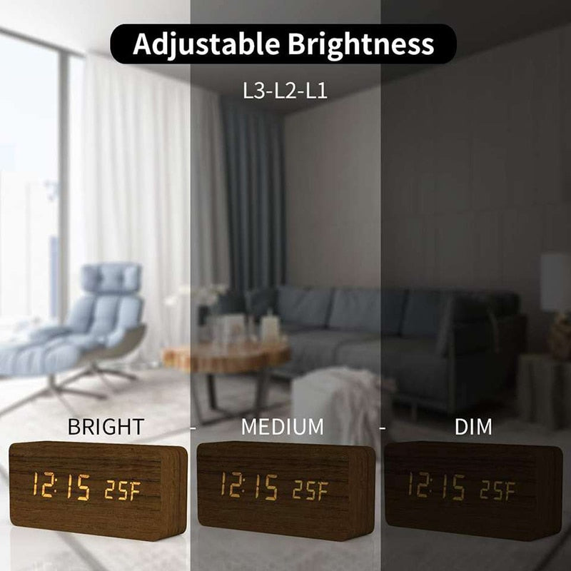 NatureBlend Digital - Wooden Clock with Digital Alarm Clock and Temperature