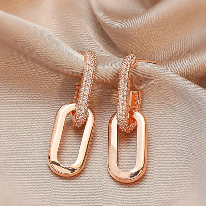 Double Hoop Earring with Zirconia - Square Circle Design