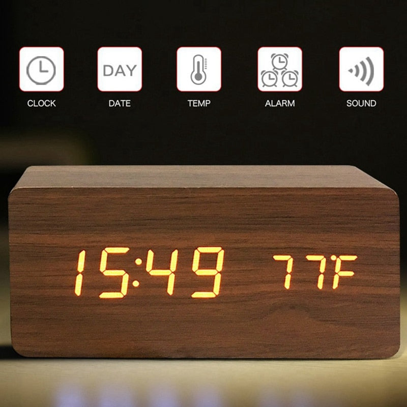 NatureBlend Digital - Wooden Clock with Digital Alarm Clock and Temperature