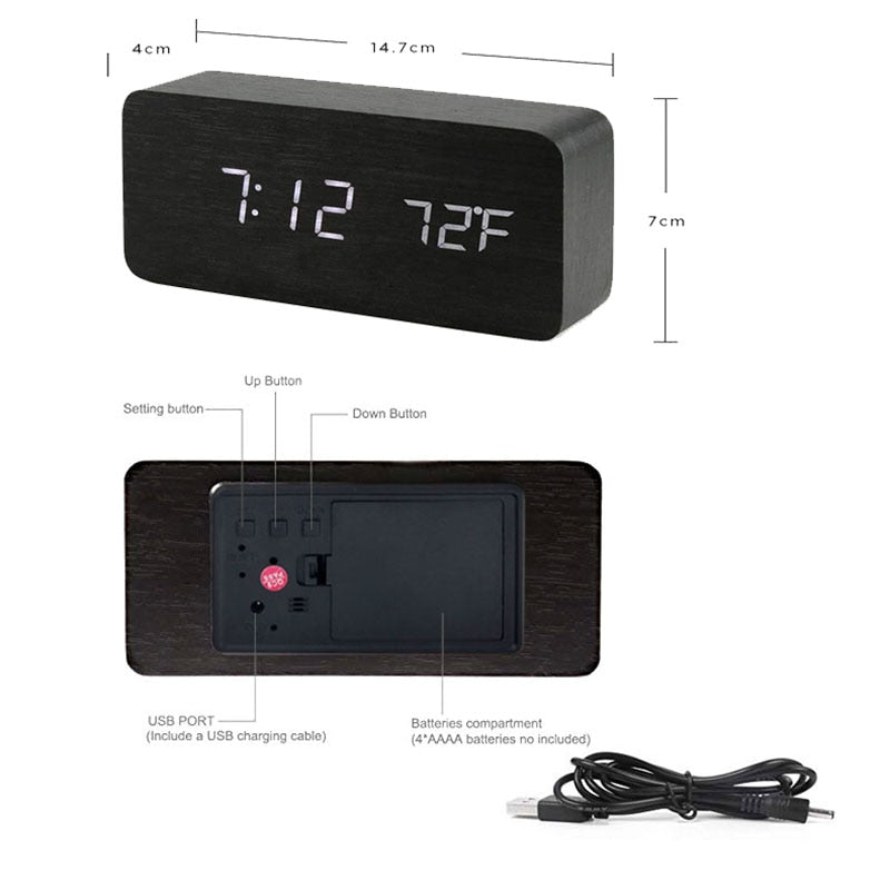 NatureBlend Digital - Wooden Clock with Digital Alarm Clock and Temperature