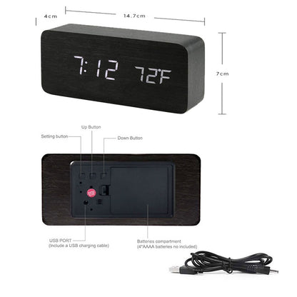 NatureBlend Digital - Wooden Clock with Digital Alarm Clock and Temperature