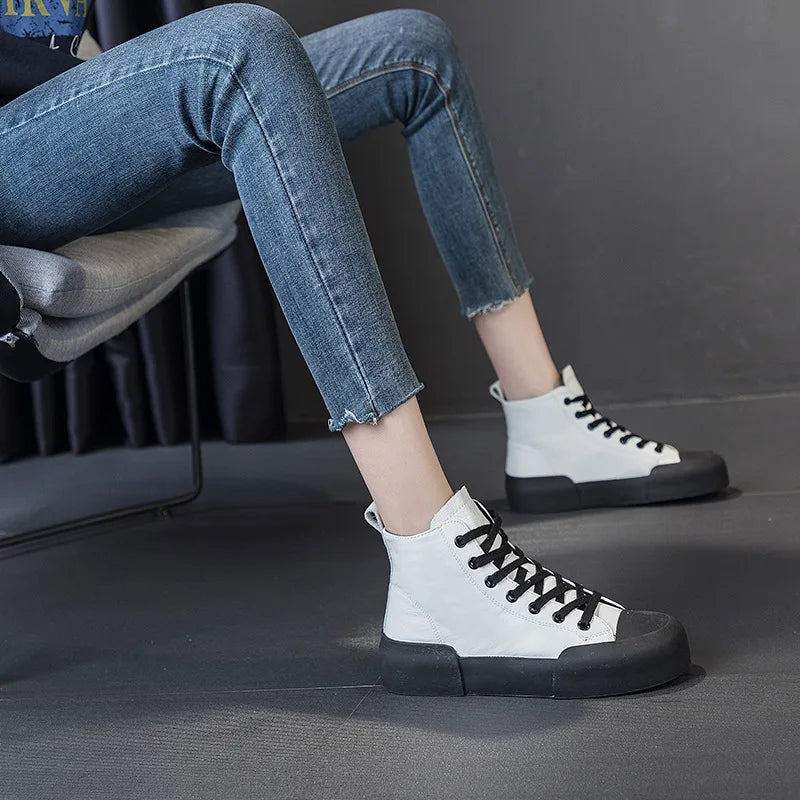 High Top Sneakers Genuine Leather - Esther