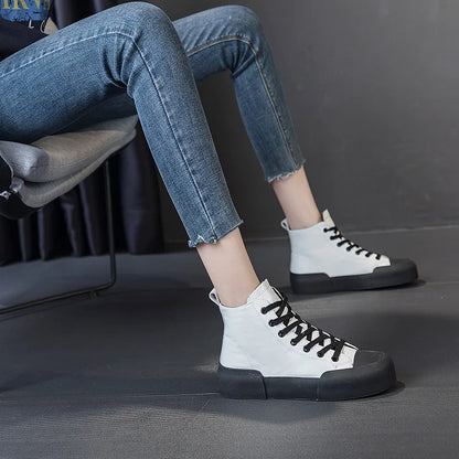 High Top Sneakers Genuine Leather - Esther