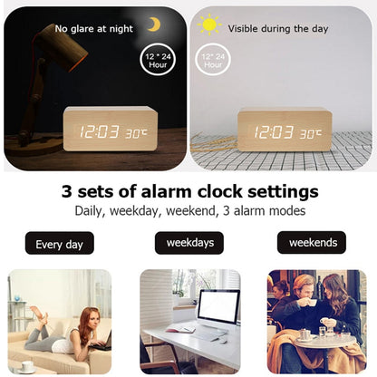 NatureBlend Digital - Wooden Clock with Digital Alarm Clock and Temperature