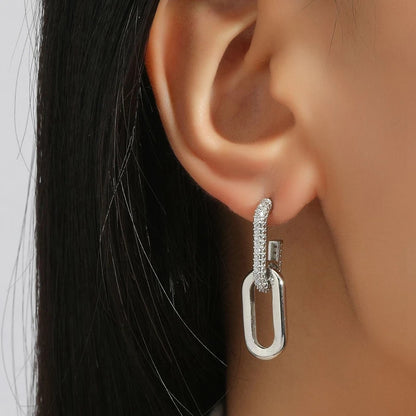 Double Hoop Earring with Zirconia - Square Circle Design