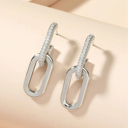 Double Hoop Earring with Zirconia - Square Circle Design