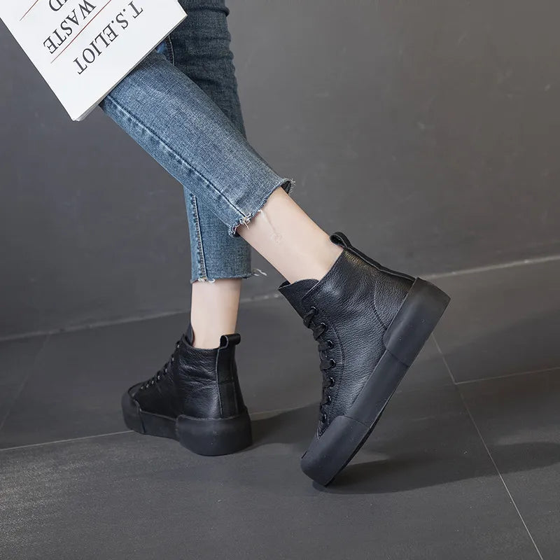 High Top Sneakers Genuine Leather - Esther