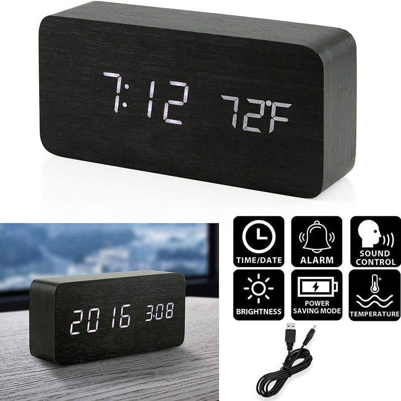 NatureBlend Digital - Wooden Clock with Digital Alarm Clock and Temperature