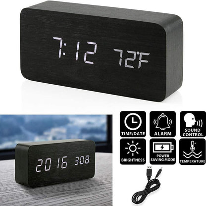 NatureBlend Digital - Wooden Clock with Digital Alarm Clock and Temperature