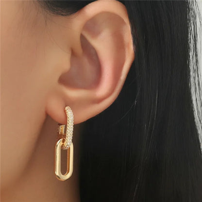 Double Hoop Earring with Zirconia - Square Circle Design