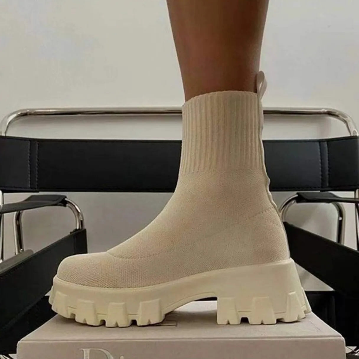 Women Boots Chunky Sole and Fabric Uppers