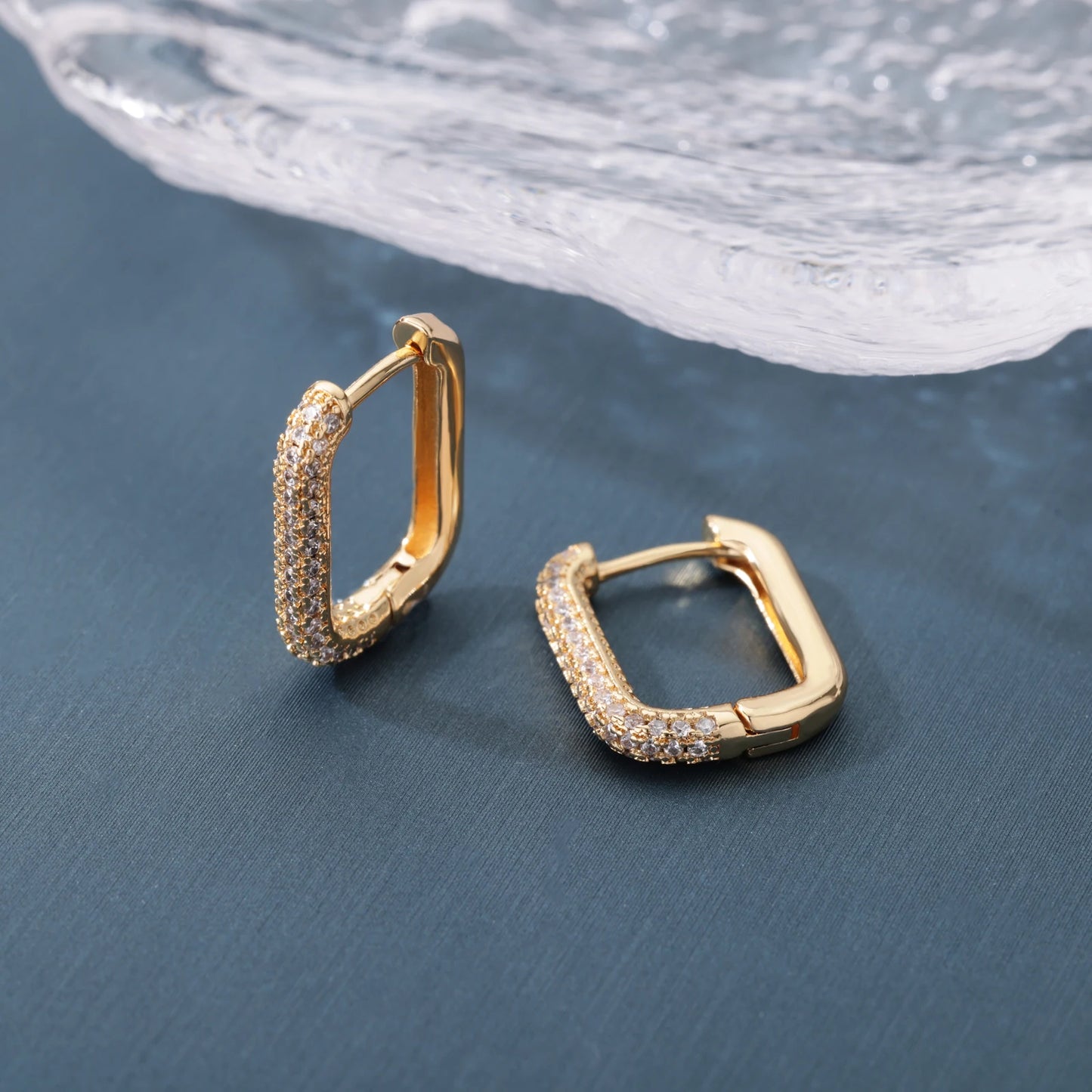 Hoop Earrings with Zirconia - Square Circle Design